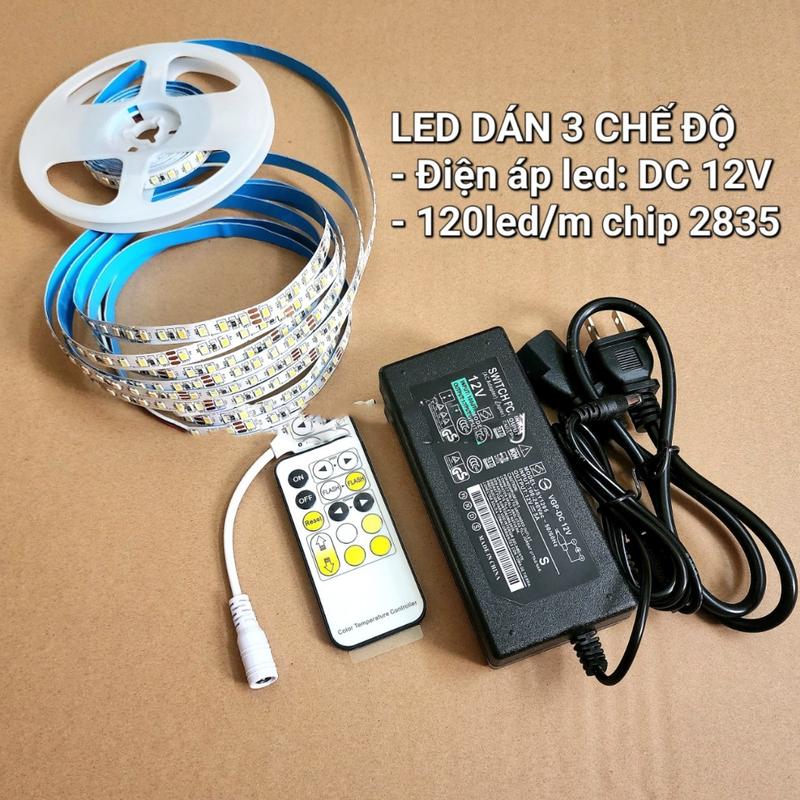 Led dây 12v SMD 2835 đổi 3 màu 120 Led/m 5m siêu sáng trang trí tủ bếp kệ trưng…