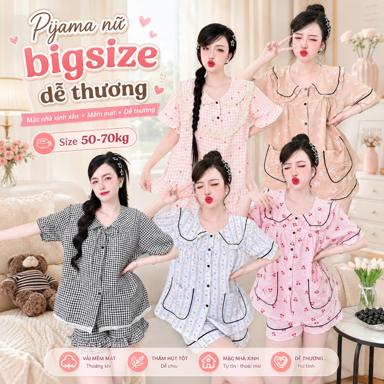 Set Đùi Pijama Nữ Bigsize 50-70kg Vải XốpNhật, Đồ Bộ Mặc Nhà Quần Đùi Mềm Mát Dễ Thương Béo Xinh Shop – A.TH1S4