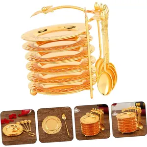COD Piring Set With Stand Emas kue permen Gold 6pc set Unik Hiasan Meja Rak Mewah Gold