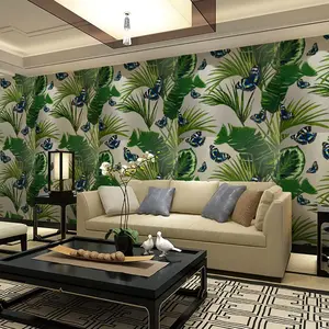 Wallpaper Ukuran 45cm X 8meter Motif Daun HIjau Monstera Kupu-kupu Wallpaper Dinding Rumah Gudang Wallpaper ID