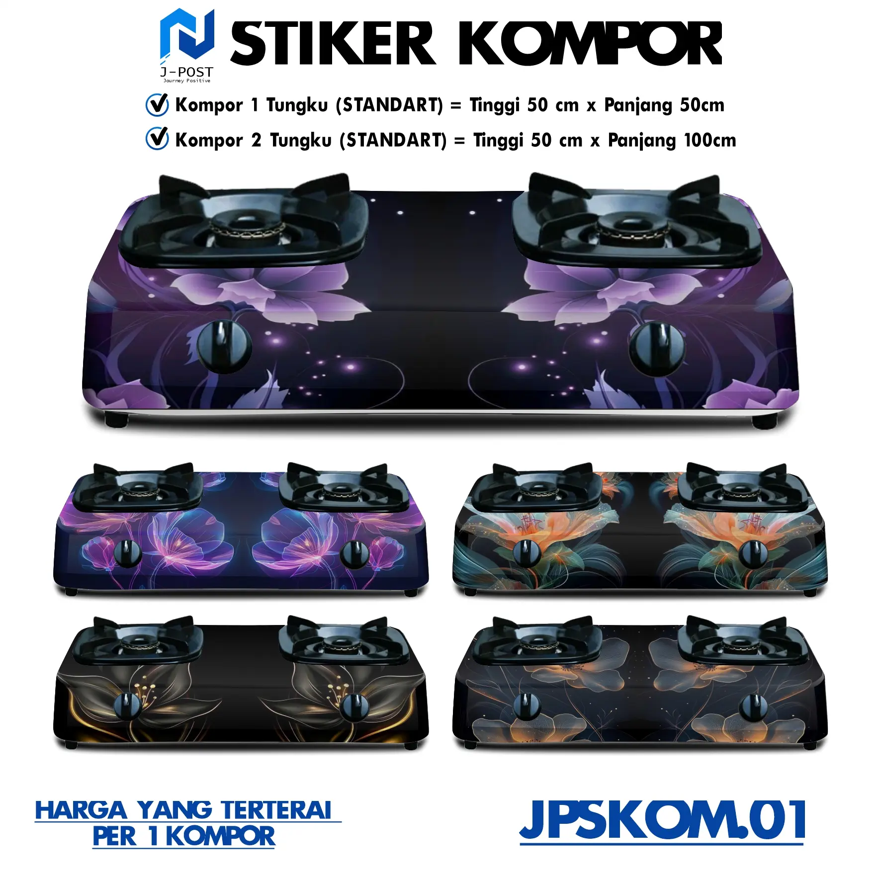 Stiker Kompor 1 Tungku dan Sticker Kompor 2 Tungku Motif Bunga Elegant