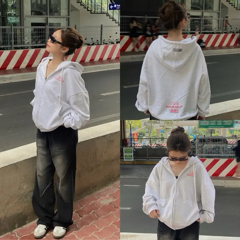Áo Hoodie Zip Teezo Icon Form Boxy/Gray White- TEEZO.CLUB 1