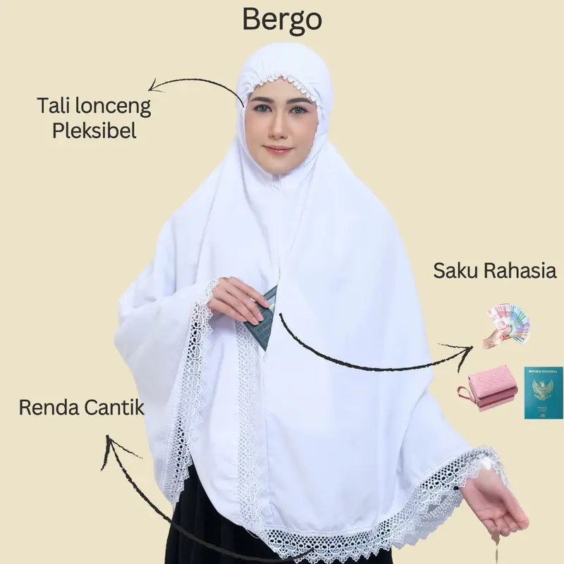 Perlengkapan pakaian Ihrom Paket Haji Dan Umroh Gamis Bergo Singlet Celana Sarung Tangan Tas Batu Jumroh 4