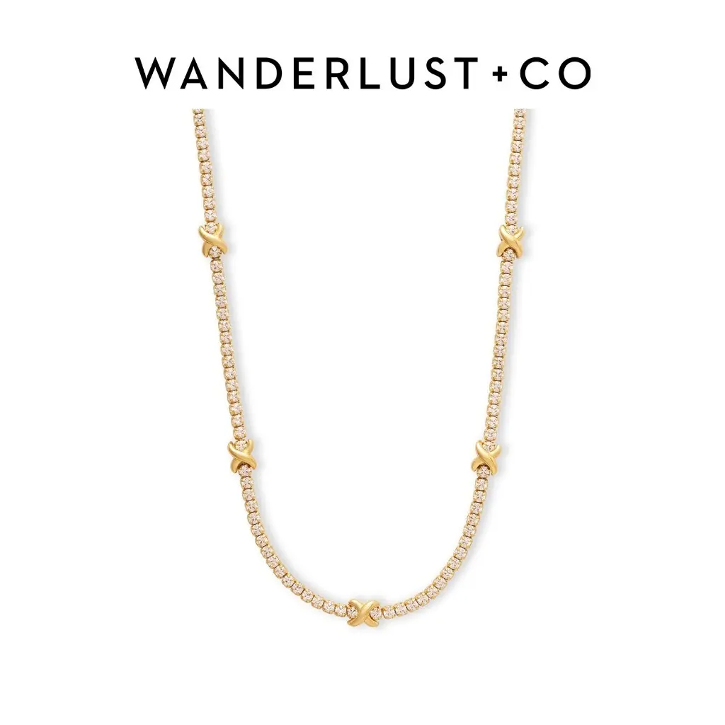 Wanderlust + Co Pave 14K Gold Vermeil Petite Tennis Necklace Gold Plated Sterling Silver Hypoallergenic Jewelry Shower-safe