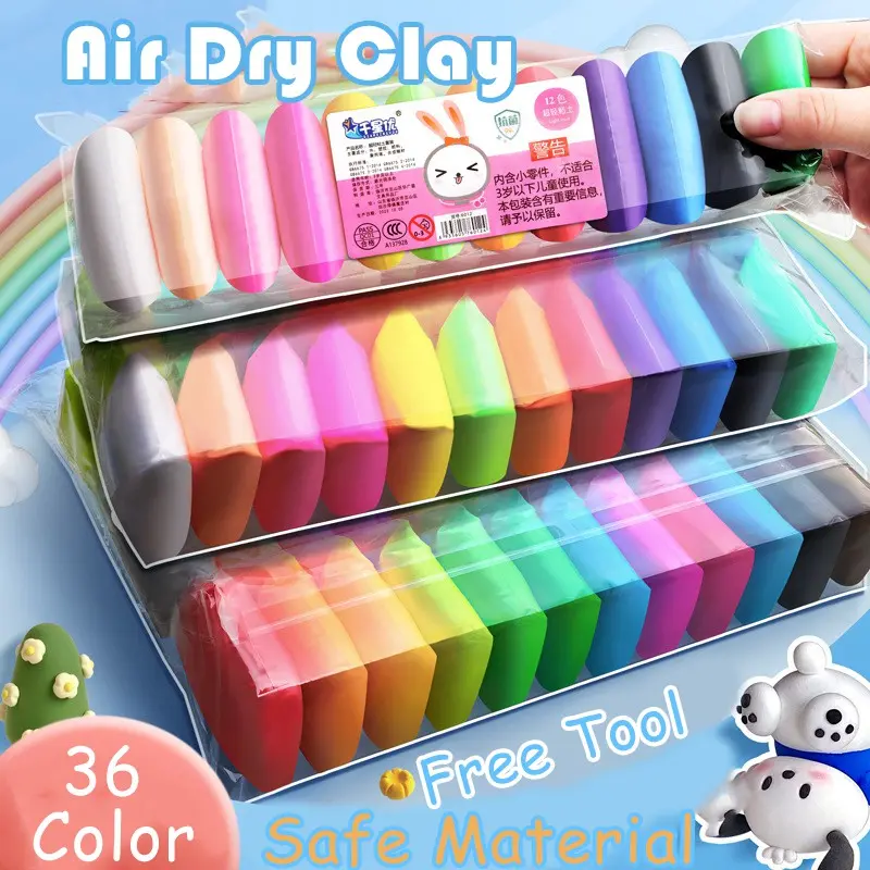 Air Dry Clay 12-24-36 Colors-DIY Modeling Clay Starter Kit with Sculpting Tools, DIY Molding Magic Clay, Great Gift for Artistic Kids Non-Sticky Soft and Super Light, Arts and Crafts Gift for Boys Girls Kids.