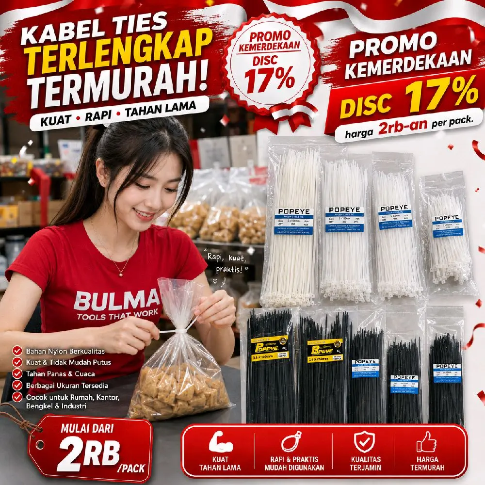 Kabel Ties Tebal Hitam Putih Merah Kuning Hijau isi 100pc/pack