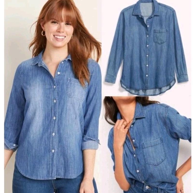 Relaxed Chambray Classic Shirt for Women denim Blouse Jeans label cut / gunting 1
