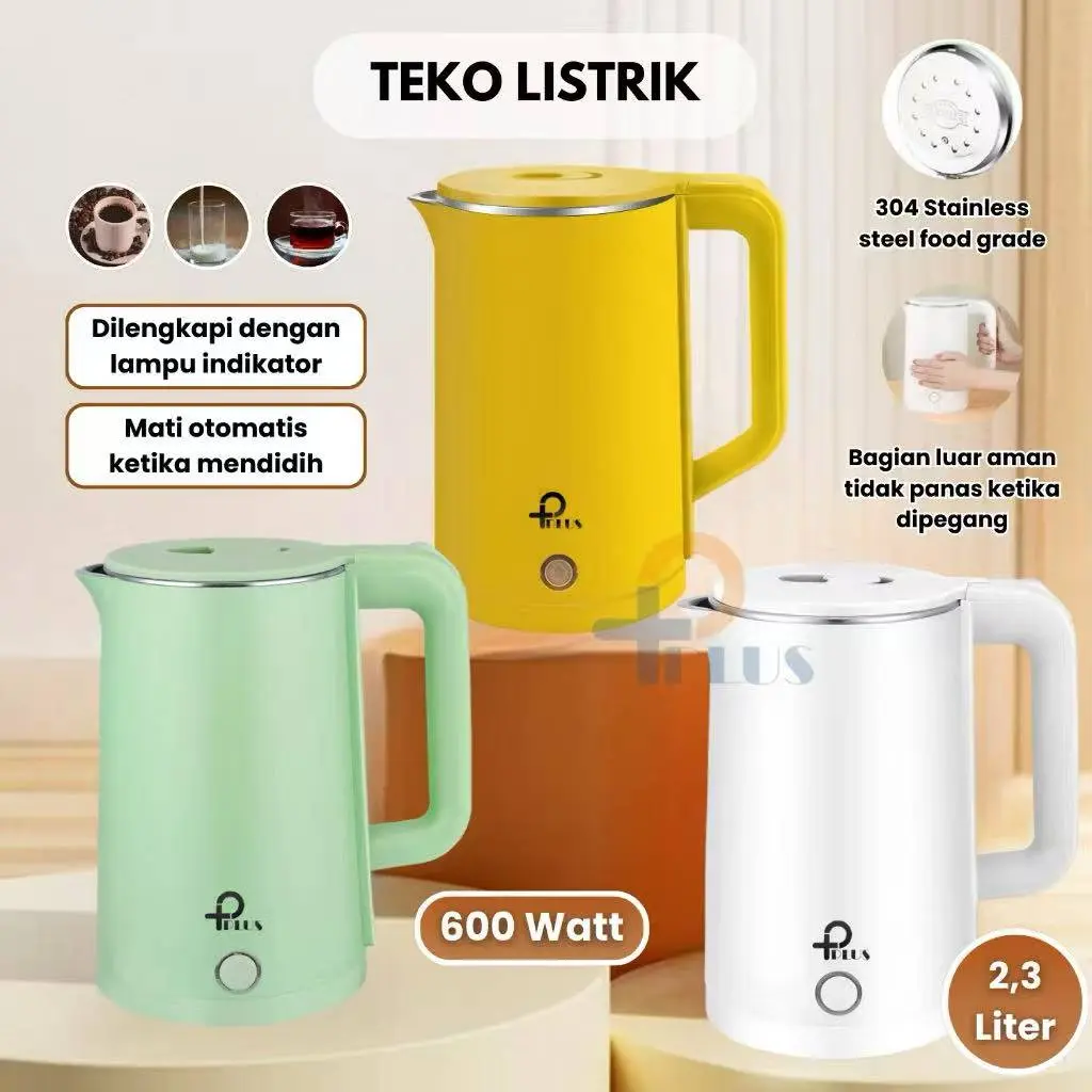 Teko Listrik 2.3 Liter Full Stainless Steel Pemanas Air Electric Kettle 600 Watt Teko Listrik Pemasak Air Teko Untuk Rebus Air