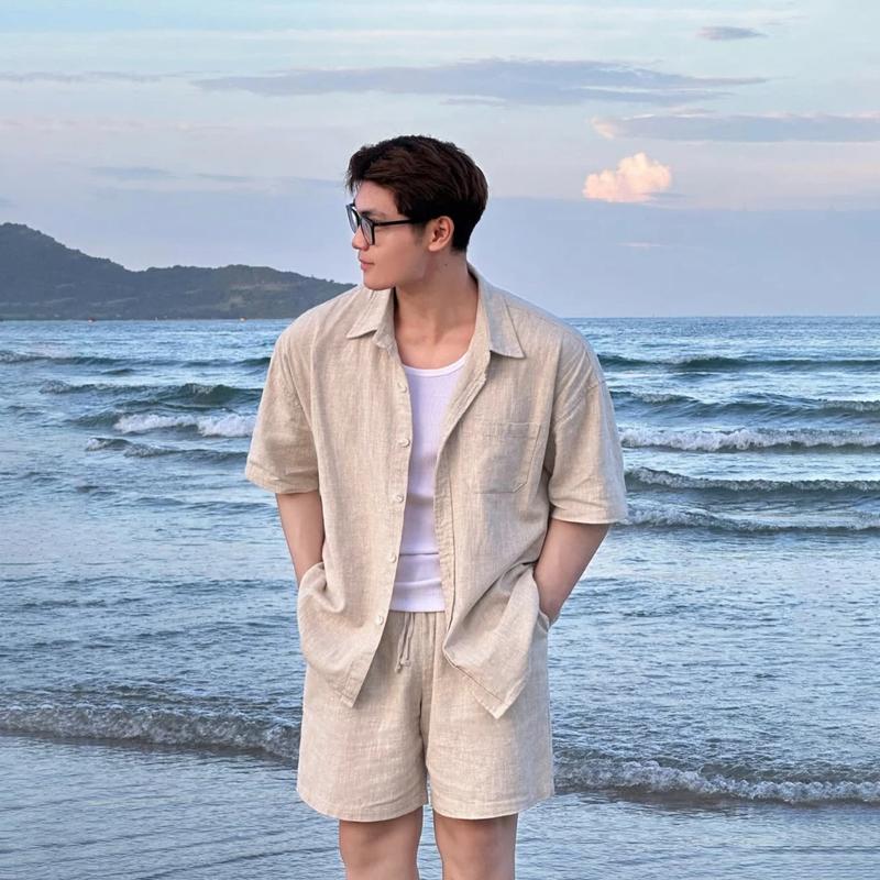 Đồ Bộ Nam HALLEY Set Đũi Nam (Áo + Quần) Áo Sơ Mi Đũi Cộc Tay Đi Biển Mùa Hè Cao Cấp J45