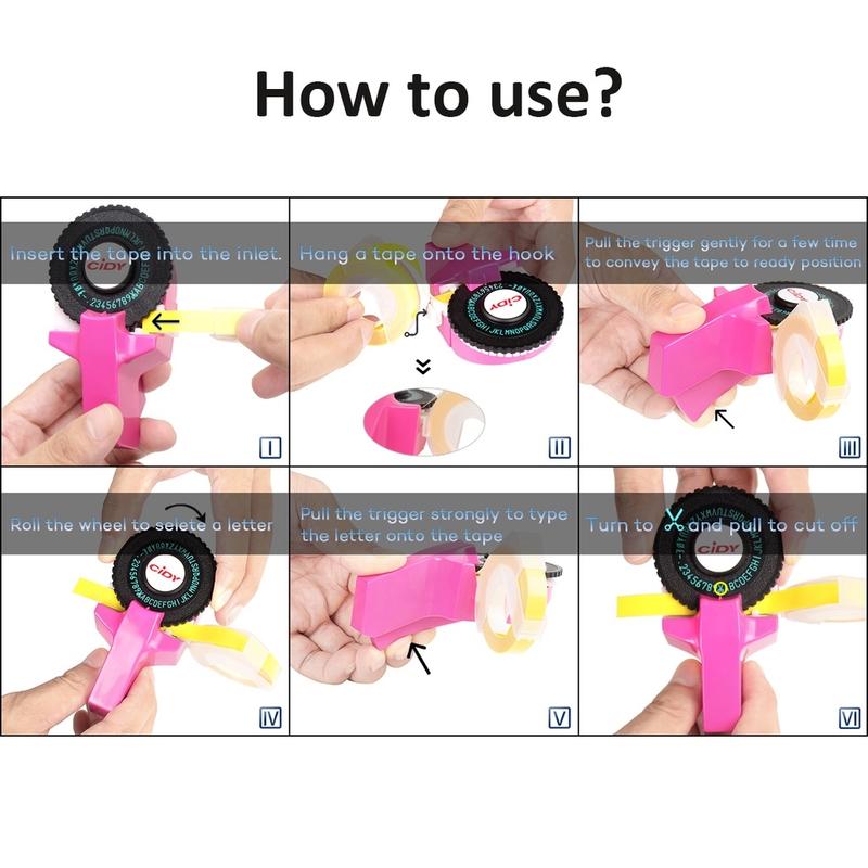 Product Introduction of Label Maker Cidy Manual with FREE 2 TAPES (9mm x 3m) Manual Typewriter Tape Embossing Label Maker Factory direct sales 37