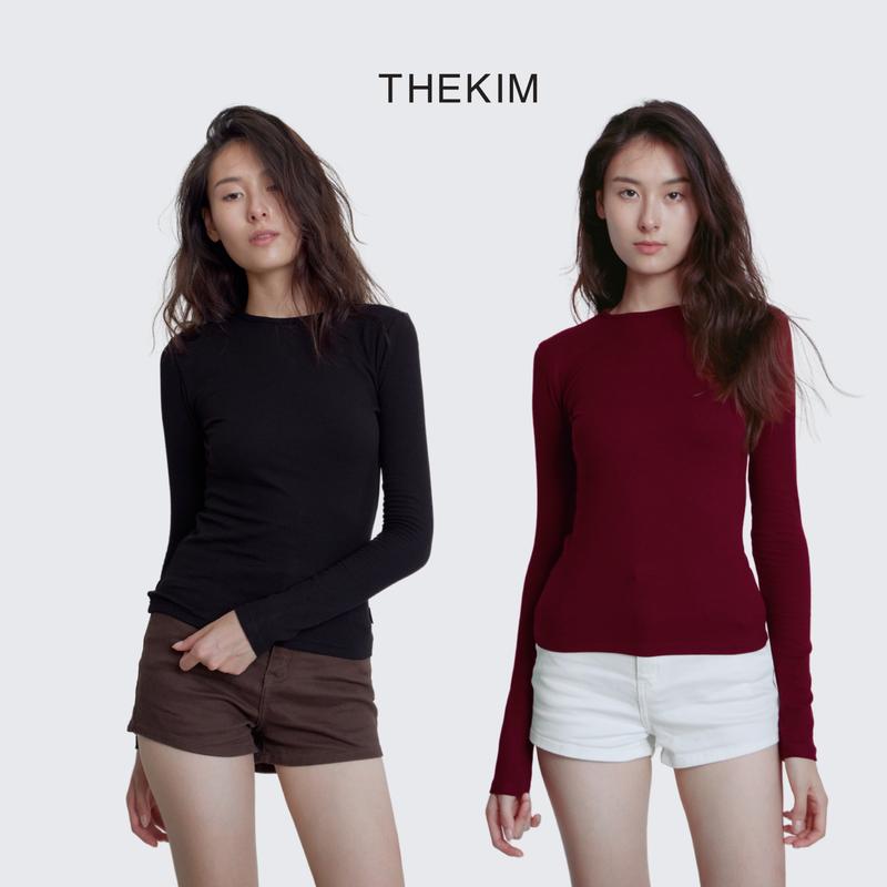 THEKIM COMBO 2 Áo thun tăm lạnh cotton dài tay cổ tròn nhiều màu áo giữ nhiệt dài tay trơn basic AD119 TĂM LẠNH