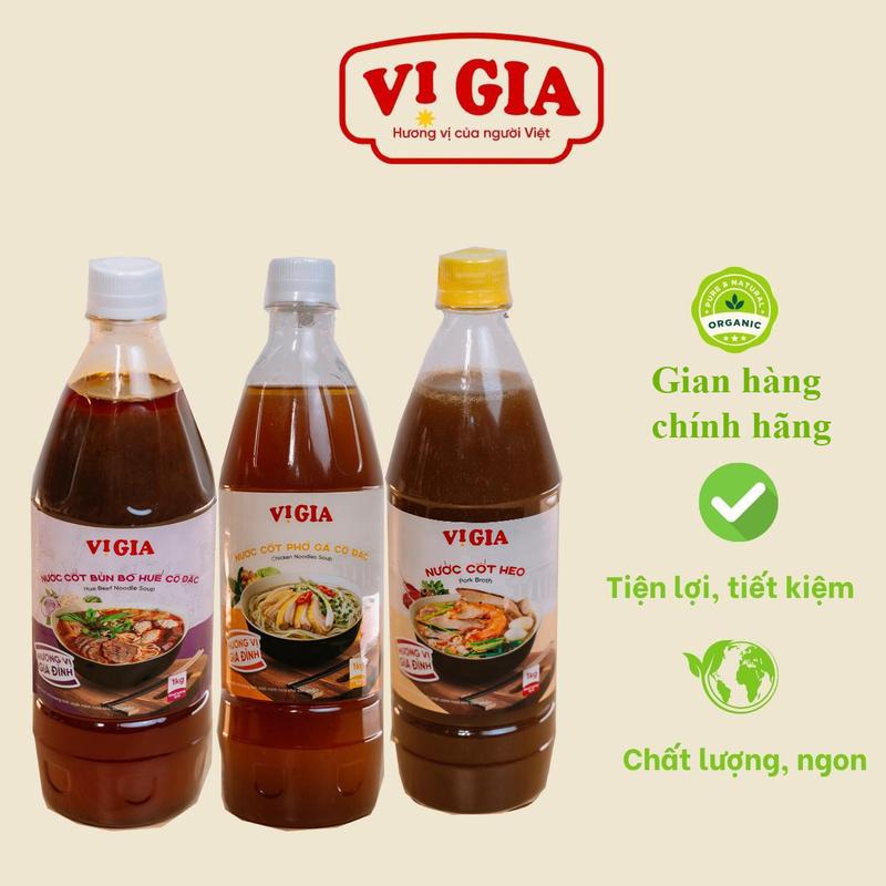Combo 3 chai nước cốt Phở Gà 1kg - Nước cốt heo 1kg - Nước cốt bún bò huế 1kg,  thơm ngon chuẩn vị, an toàn, tiết kiệm. Vị Gia Food Nước Sốt Gia Vị nuoccot pho