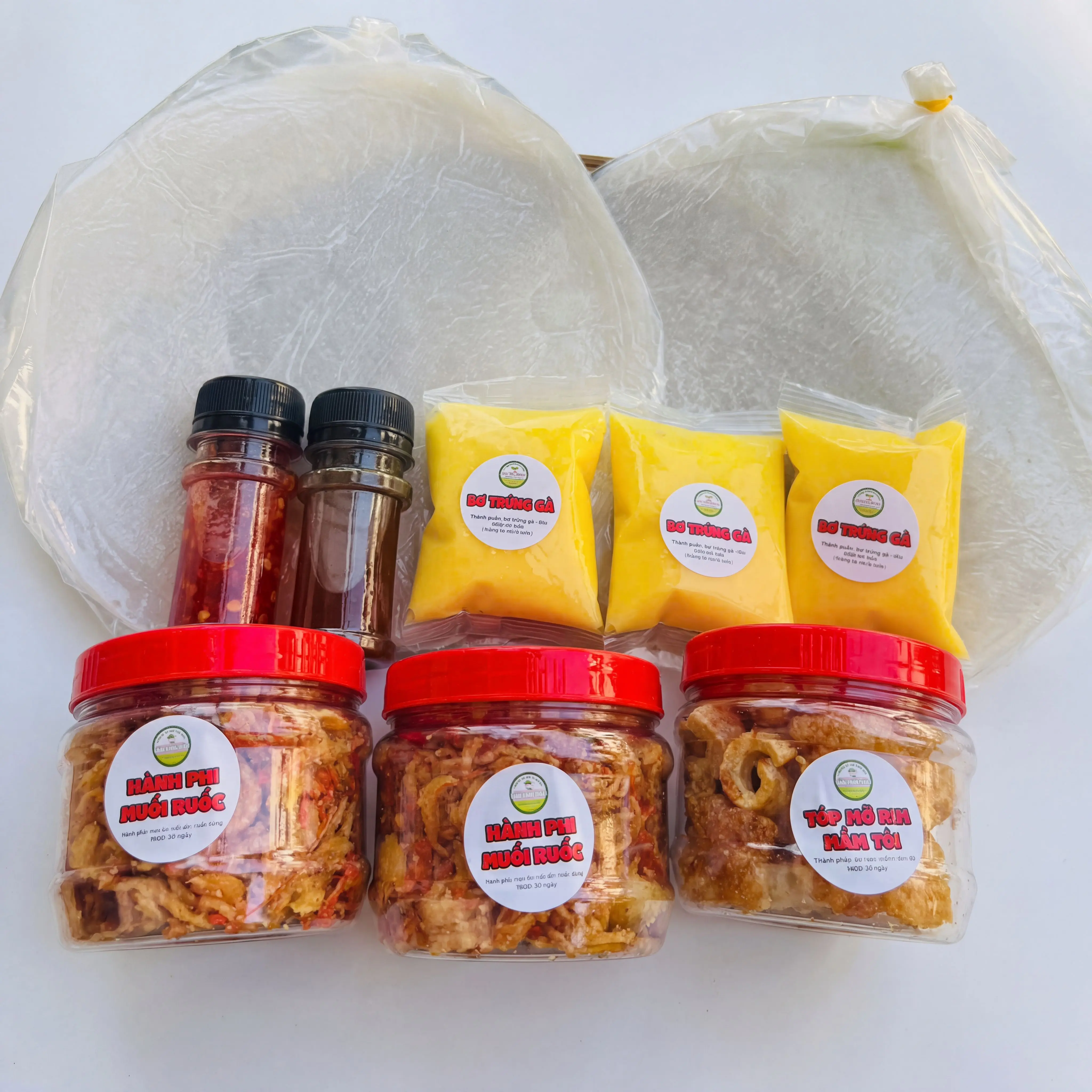 [ 99k FREESESHIP ] Bánh tráng phơi sương 150g, hành phi ruốc 100g, tóp mỡ , bo 2 chai, sốt tắc, ớt rim, Đồ Ăn Vặt Snack Food