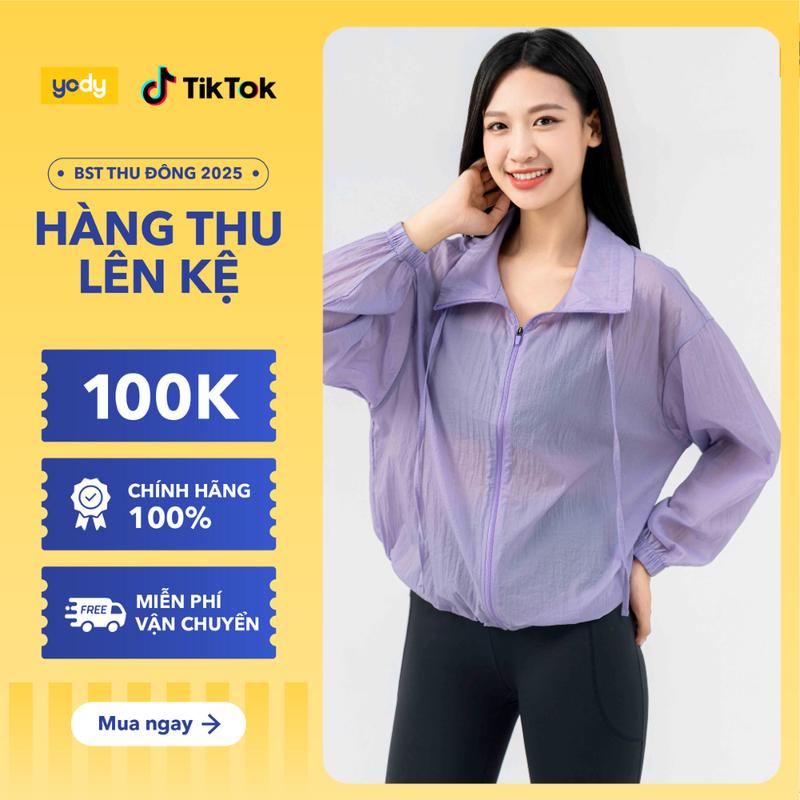 [Đồng giá] [ LIVE ] YODY Áo Khoác Thể Thao Nữ Siêu Nhẹ WATJ25S003 -skn7004