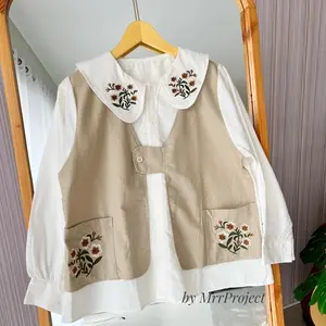 Megumi Shirt - Atasan Wanita - Kemeja Bordir - Rompi Cantik - Katun Linen - Korean Style