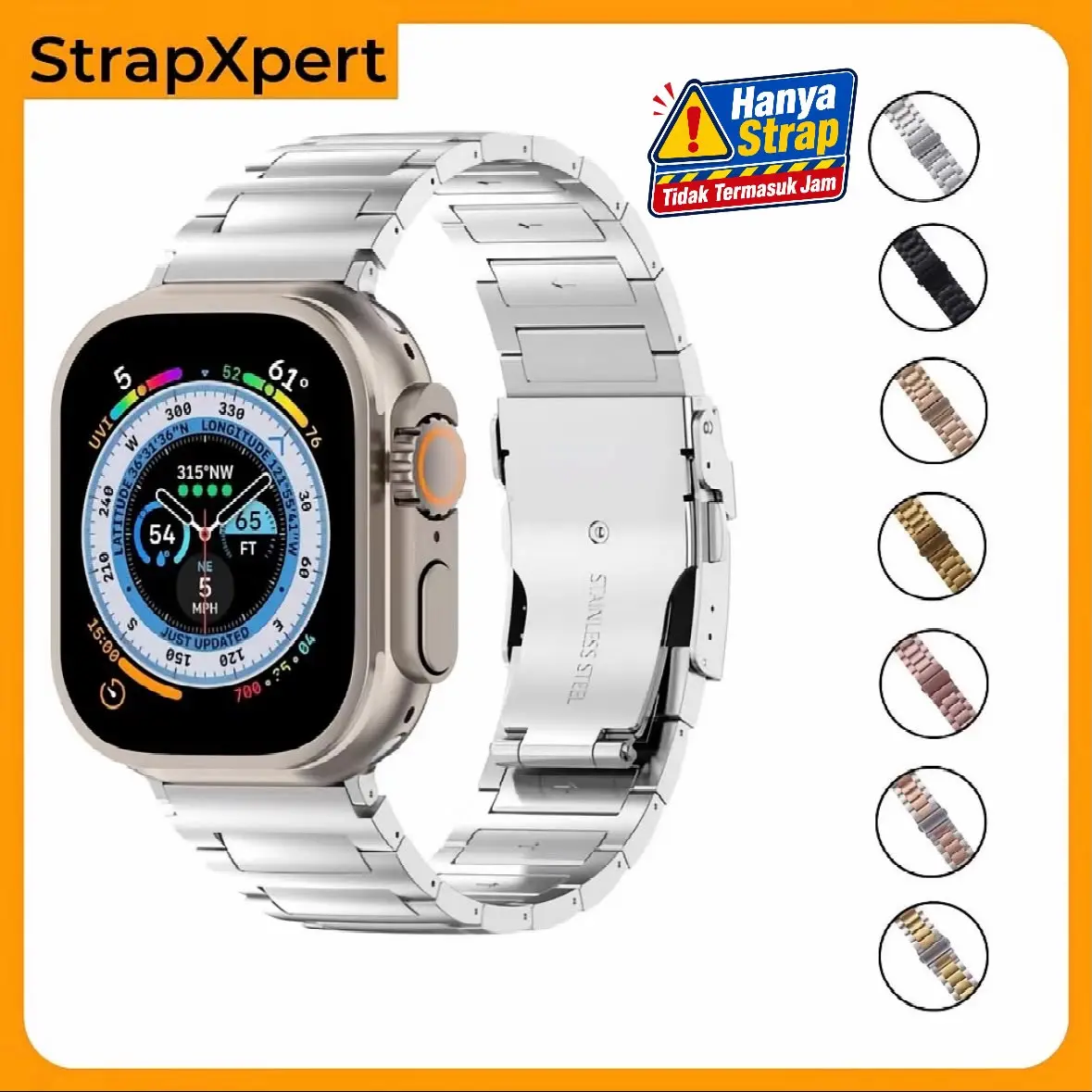 HANYA TALI Jam Tangan Pintar Stainless Steel untuk Apple Watch 42/44/45/46/49mm Strap Rantai 3 links for Iwatch Series 11 10 1 2 3 4 5 6 SE 7 8 9 Ultra 3/2/1