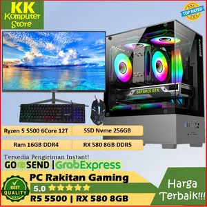 Pc Rakitan Gaming Ryzen 5 5500 | RX 580 8GB|Ssd Nvme 256Gb|Hardisk 500G [ Pc Only / Fulset Monitor ]