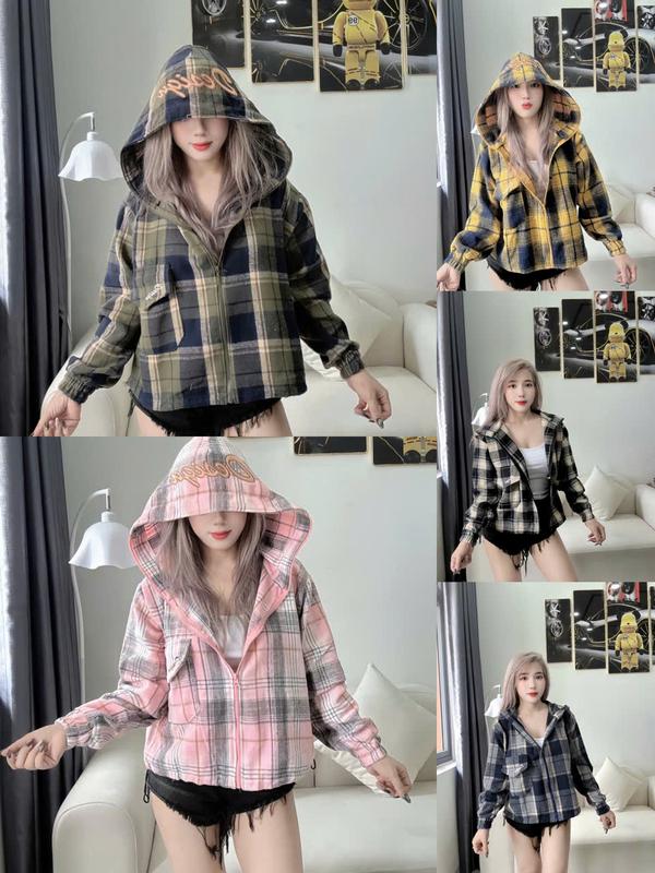  Áo Khoác Caro - Áo Khoác Thêu Nón To Khoá Kéo Croptop Hoài Phương Store 89. 