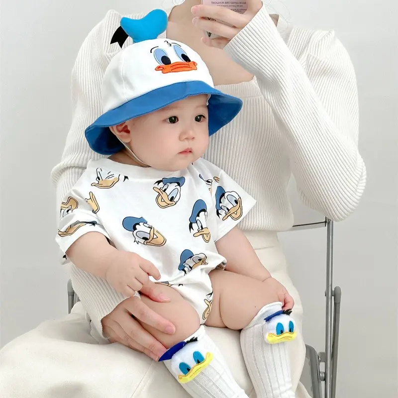 Donald Daisy Romper Set Topi + Kaos Kaki / Romper Jumper Bayi Laki Perempuan Karaktek Lucu 4