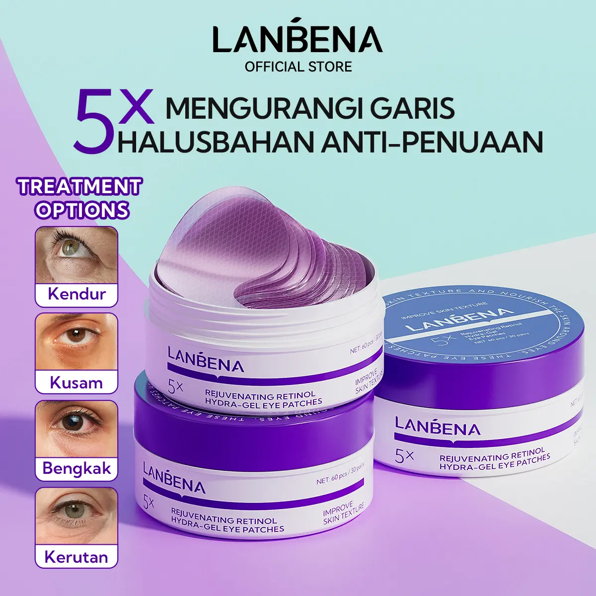 [OFFICIAL][BPOM] Lanbena Patch Mata Kolagen 60 Pcs Mencerahkan Melembabkan Anti-Kerut Anti-Aging Remove Dark Circles Kantung Mata Acid Black Eye Kering