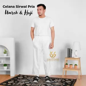 Celana Sirwal Pria Bahan Katun Warna Putih Perlengkapan Umroh dan Haji