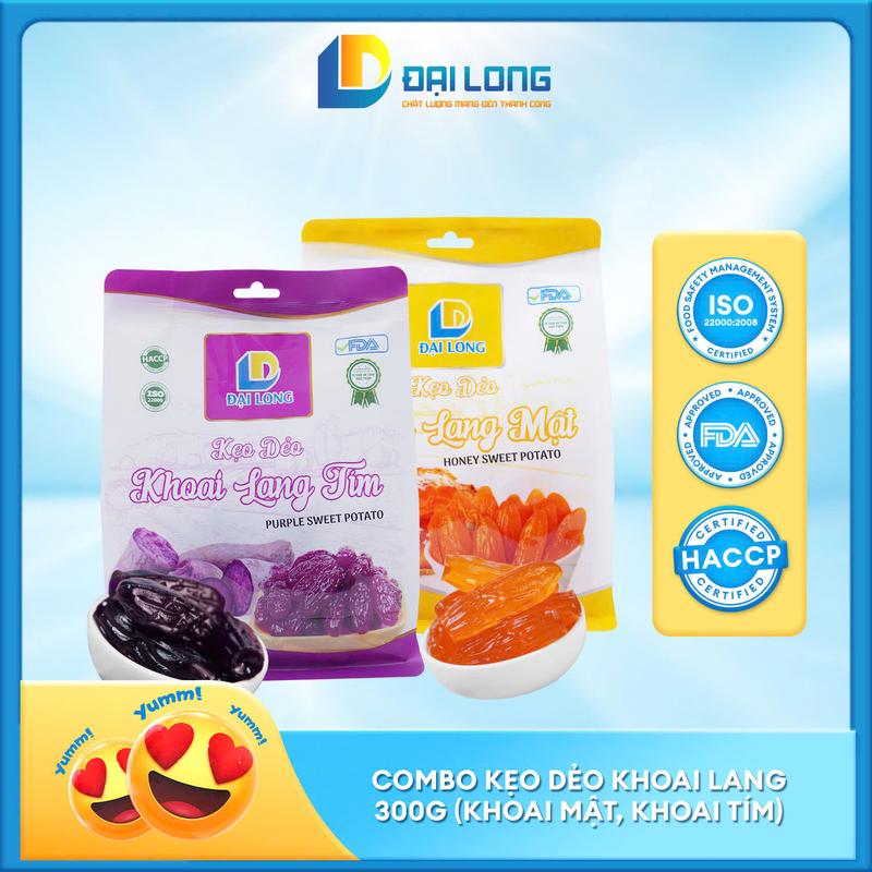 COMBO 2 gói Kẹo Dẻo Khoai Lang ĐẠI LONG (Kẹo khoai lang mật và kẹo khoai lang tím) dẻo, ngọt đậm vị khoai lang banh keo