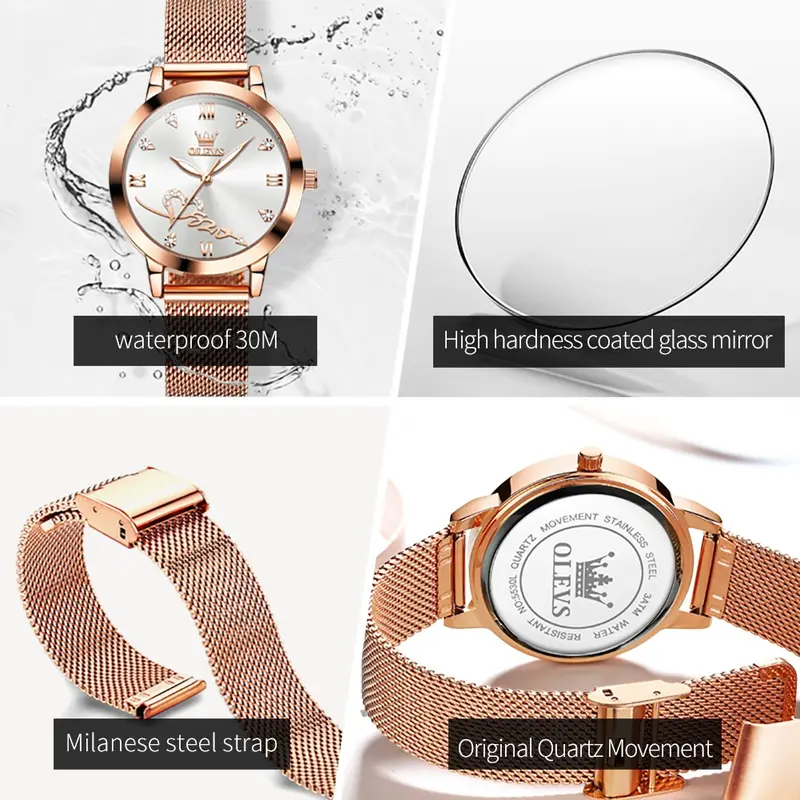 OLEVS Jam Tangan Wanita Original Anti Air Tahan Kecil Branded Elegan Analog Rose Gold Ultra-thin Women Watches New Model 5530/5189 with Kotak Ori 3