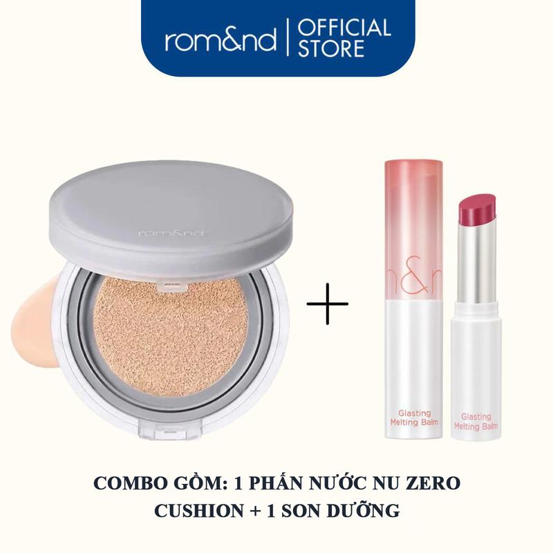 Rom&nd Combo Phấn Nước Romand Nu Zero Cushion 15g + Son Dưỡng Có Màu Thuần Chay Romand Glasting Melting Balm 3.5g