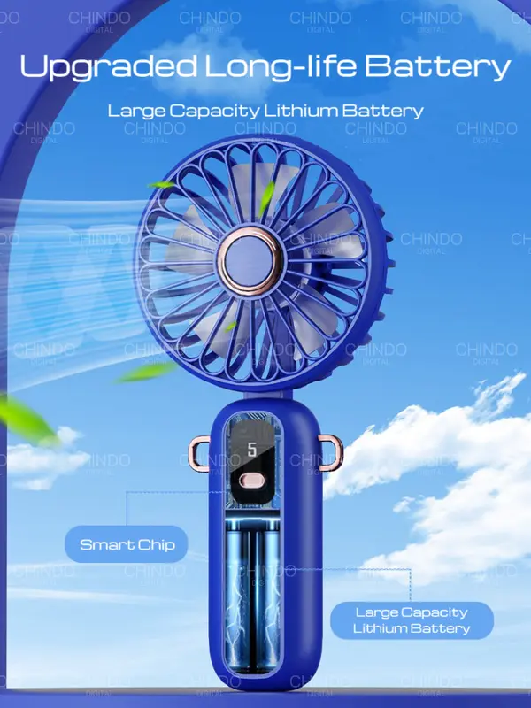 CID39 Kipas Angin Lipat Mini Portable LED Display 5-Speed Wind Adjustment Kipas Genggam Kipas Kecil Foldable 4