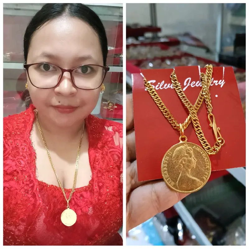 kalung koin besar rantai  HOLO wanita lapis emas 5