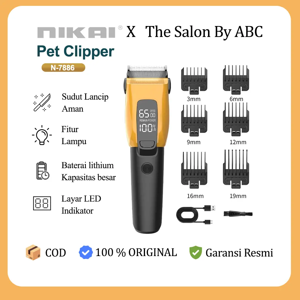 NIKAI N-7886 Alat Cukur Hewan Kucing Anjing Professional Pet Hair Clipper Wireless Rechargable 3 Mode Kecepatan Indikator LED