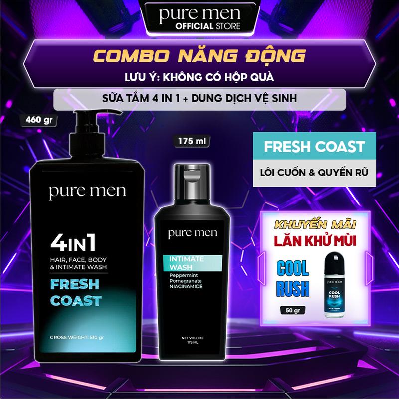  Combo Năng Động - Sữa Tắm Gội 4in1 Pure Men  460g  +  Dung Dịch Vệ Sinh Nam Pure Men  175ml  hương nước hoa nam tính cuốn hút 