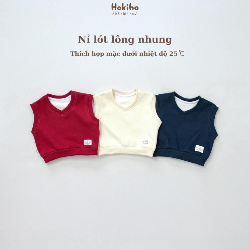 Hokiha A343 -Áo gile nỉ lót lông nhung basic may tag cho bé trai bé gái vải nỉ lót lông dày dặn ấm áp size từ 8-17kg