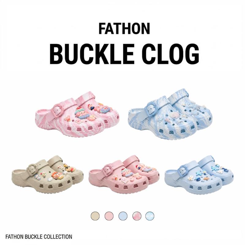 [KÈM CHARM] TH10 Dép sục Fathon Buckle Clog Unisex Màu Pastel Kèm Charm Chất Liệu EVA Êm Nhẹ Đế Cao 3cm Chống Trơn Trượt - ( Sandals ) Dép Sục Fathon Khóa Cài Màu Trà Sữa/ Xanh/ Hồng Phù Hợp Đi Chơi Đi Học - FATHON