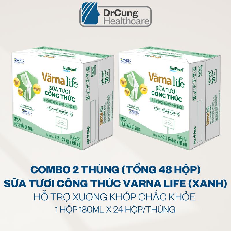 TPBS Combo 2 Thùng 24 hộp 180ml Nutifood Varna Life Xanh Sữa tươi công thức hỗ trợ xương khớp chắc khỏe Bổ sung thêm Canxi D3 K2 ít ngọt 48 hộp x 180ml