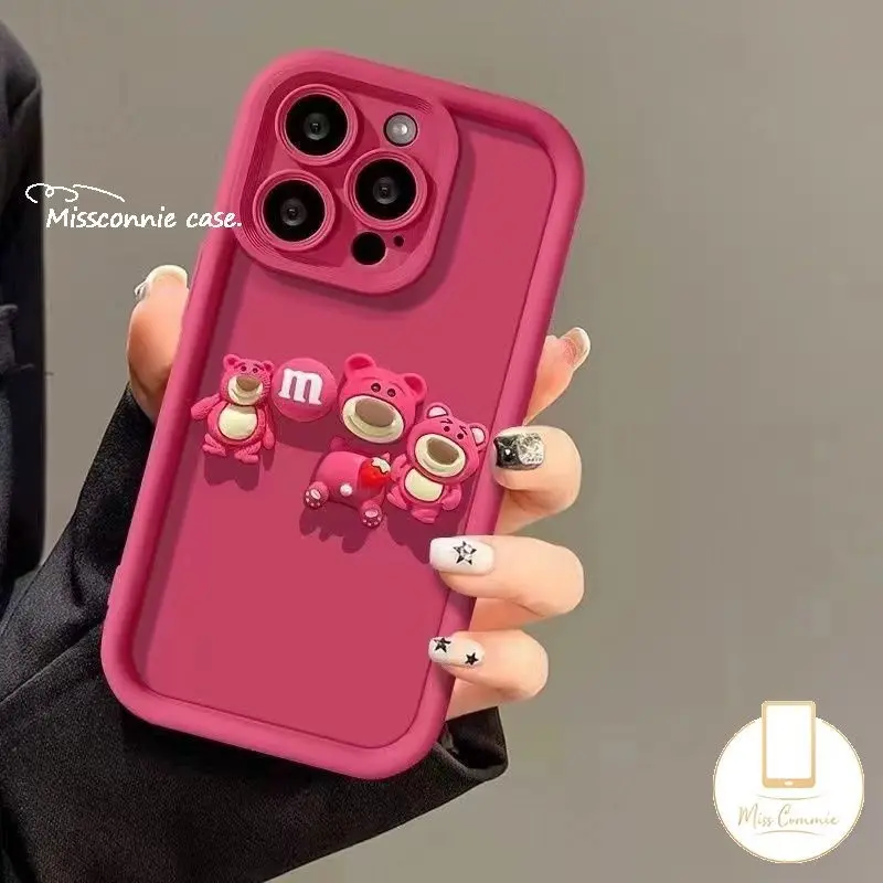 MissConnie Casing Untuk Oppo A38 A54 A16 A18 A12 A78 A7 A17 A54s A58 A15S A76 A3s A16s A53 A98 A55 A77 A74 A9 A5s A1k A52 A96 A17k A16K A31 A77s Reno 8T 10 5F Cerita Mainan Boneka 3D Beruang Stroberi Lotso Lollipop Casing Merah Mawar Dengan Gelang 1