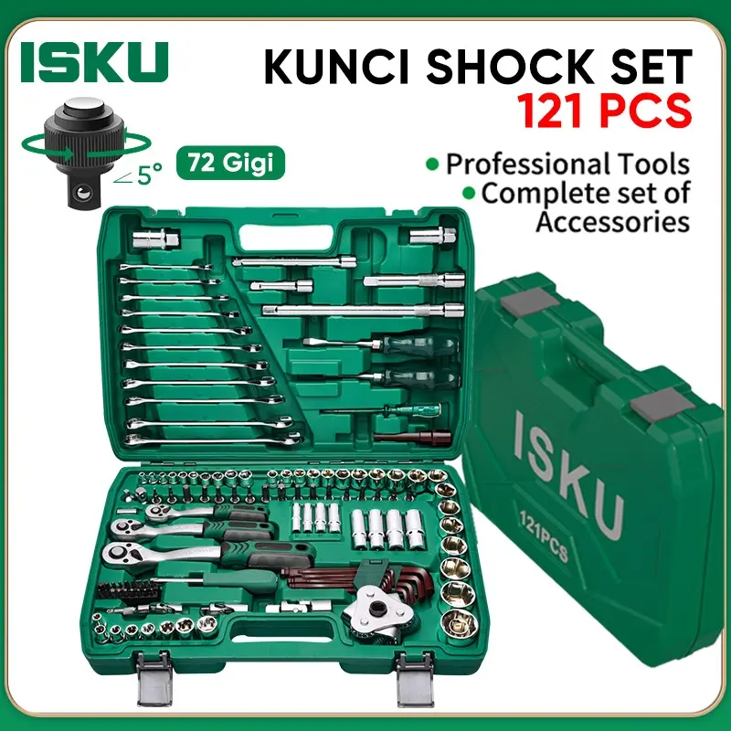 ISKU Tools Set 121pcs/37pcs 72gigi kunci shock set lengkap Kombinasi Termasuk 1 set kunci pas ratchet 1/2 1/4 3/8 kunci pas ratchet Dan Kunci Socket Set Kunci mata Sok Set Kunci Ring Pas Set