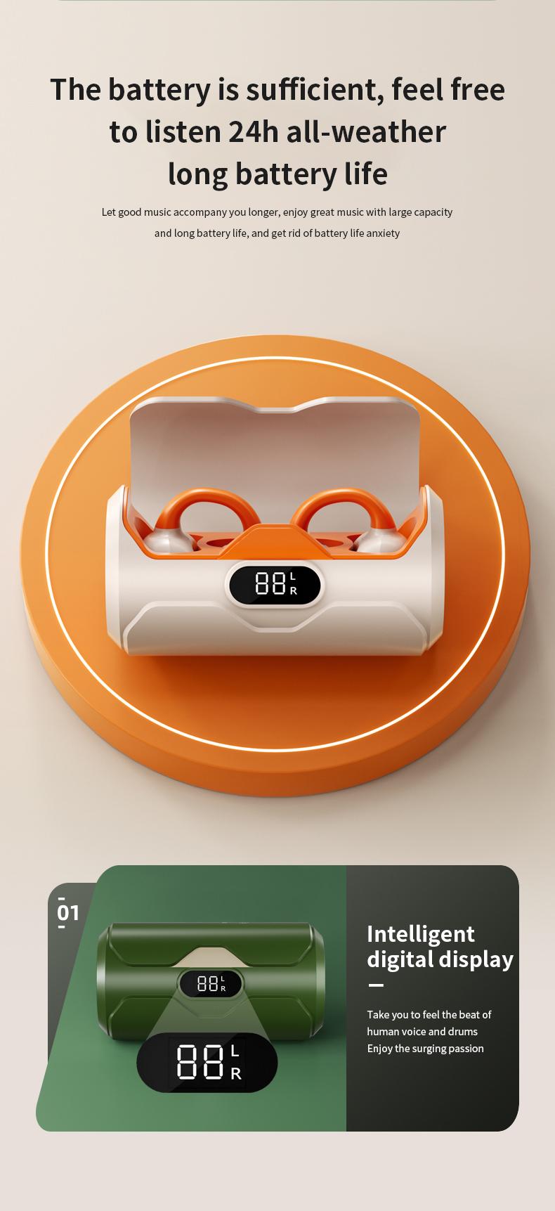 Jeep JP-EC003 Headphone Klip Telinga Nirkabel Bluetooth 5.4 Earbud Telinga Terbuka dengan Mikrofon untuk Olahraga Lari