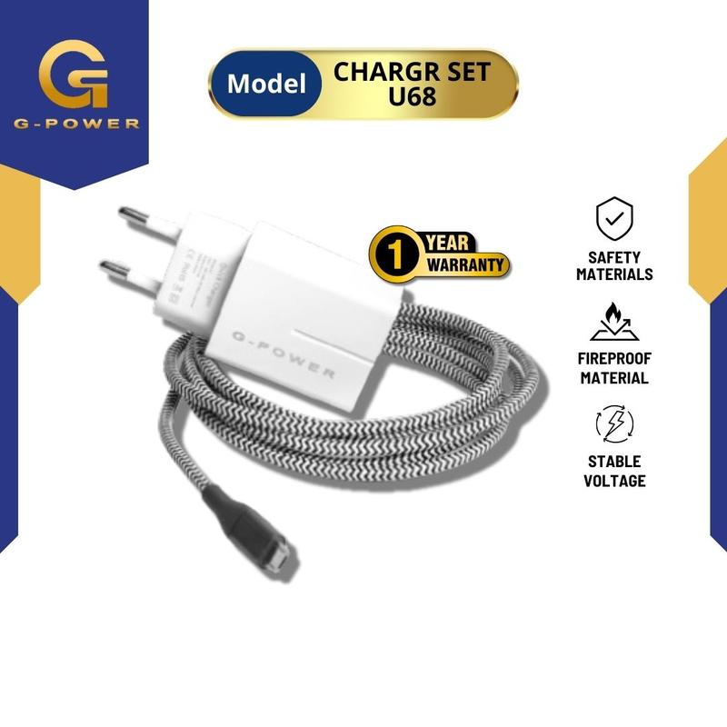 G-POWER Charger Set Micro Usb U-68 Fast Charging 3A Untuk Android Garansi Resmi Charger Colokan Adapter 1