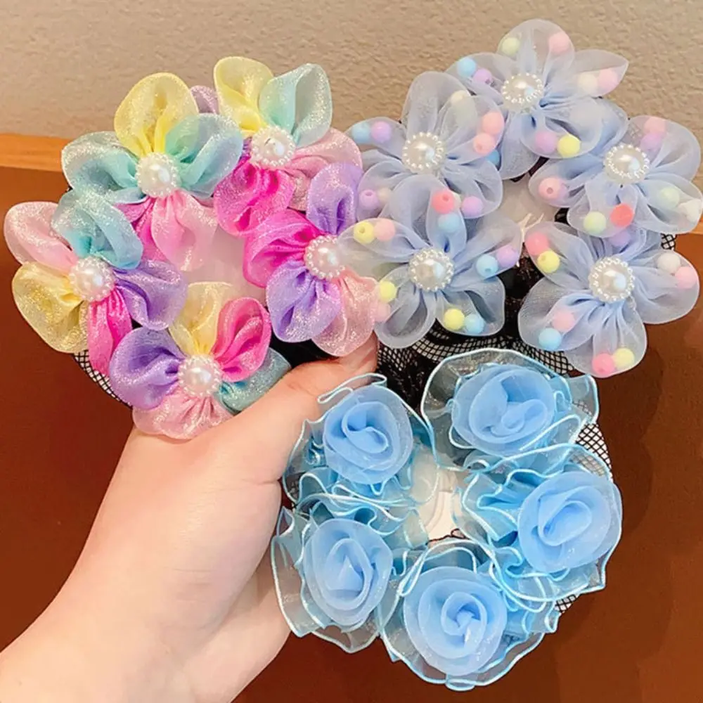 Lưới Tóc Hoa Cho Trẻ Em, Búi Tóc Múa Ba Lê Cầu Vồng Lưới Dễ Thương, Kẹp Tóc Đuôi Ngựa Snood, Phong Cách Hàn Quốc, Lưới Múa Ba Lê
