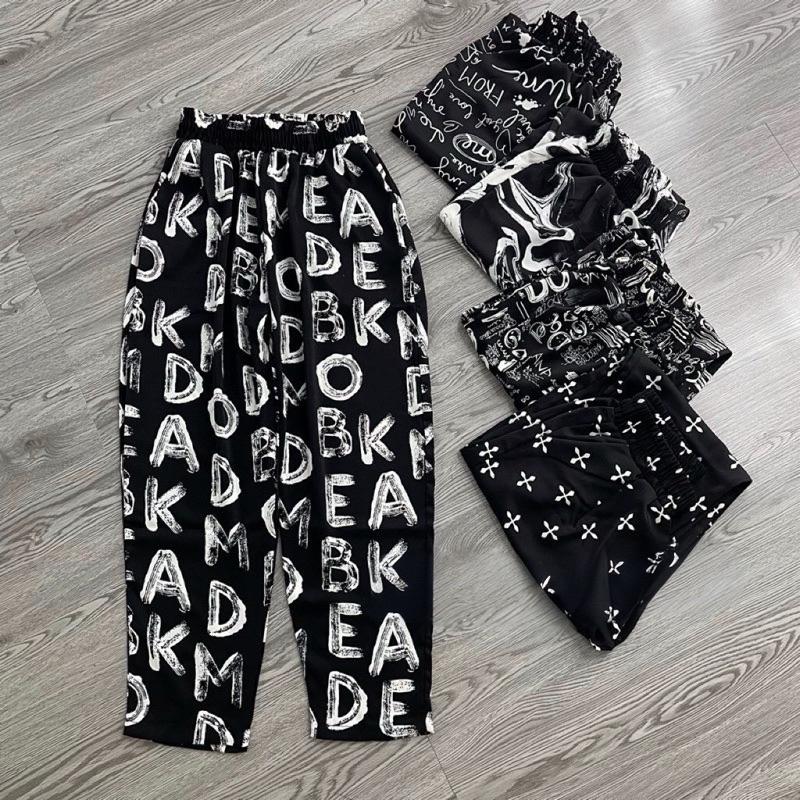 Loại 1 Quần baggy nữ vải lụa cạp chữ nhiều hoạ tiết siêu Hot hit