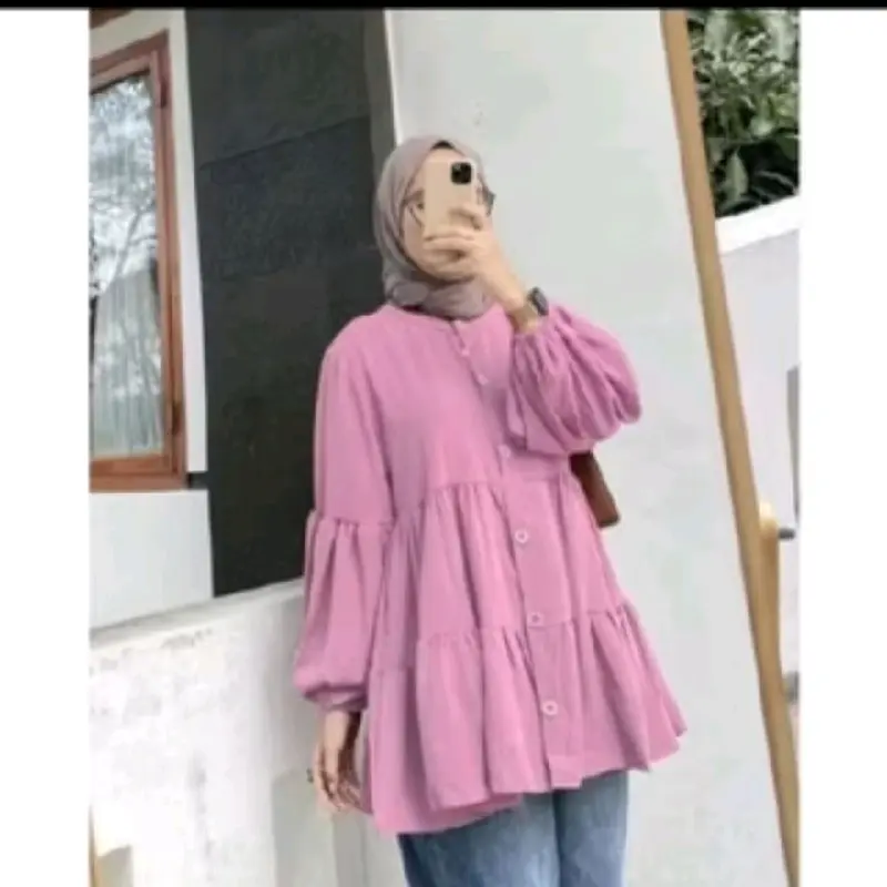 atasan kemeja crinkle syakila crinkle air flow // atasan crinkle wanita busui terlaris Airflow 1