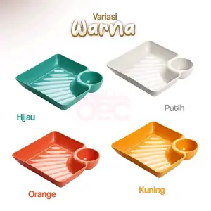 4Pcs Piring Saji 2in1 Minimalis Aesthetic Cemilan Tempat Makan Dapur Coffe Resto Pangsit Variasi Warna Hijau Putih Orange Kuning