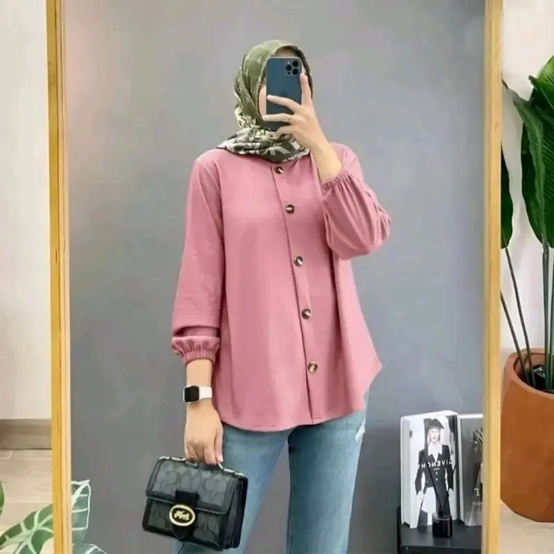 Baju Atasan kemeja Crinkle Airflow - atasan wanita jumbo ful kancing 2