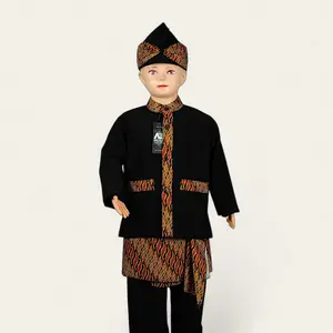 Walaziz Setelan Pangsi Anak Batik Tradisional Motif Loreng Kumplit Baju Adat Fashion dengan Kain Dodot & Ikat Kepala Usia 0-15 Tahun Celana Karet Pinggang