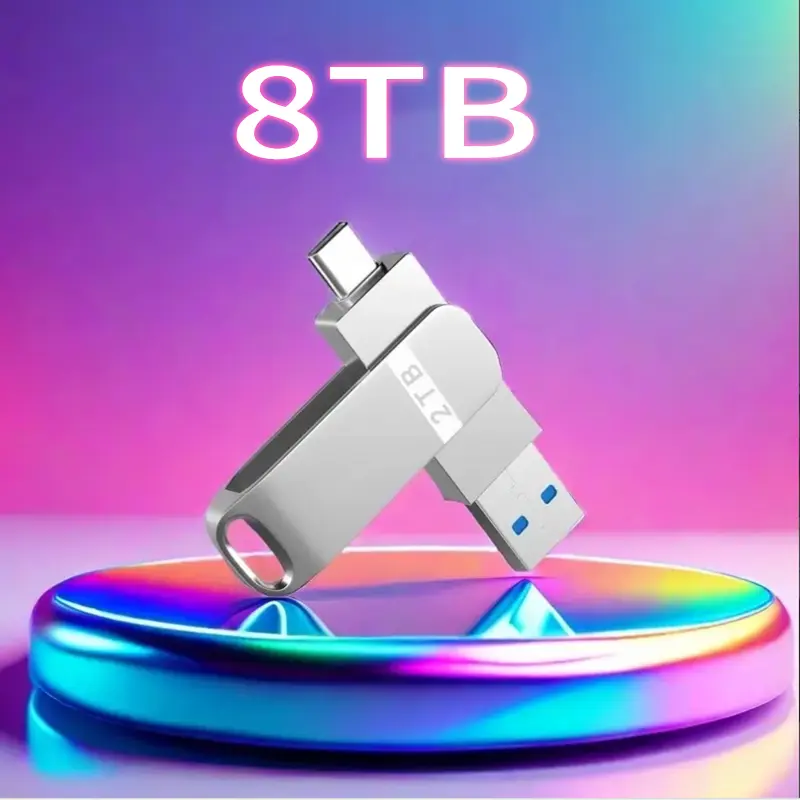Ổ đĩa Lung Linh USB-C & USB-A kép, Dung lượng 8TB, Cầm Tay Tốc Độ Cao, Có Lỗ dây Chuyền Chìa Khóa, Thích Hợp Cho Điện Thoại Thông Minh Và Máy Tính Bảng penyimpanan  data  komputer