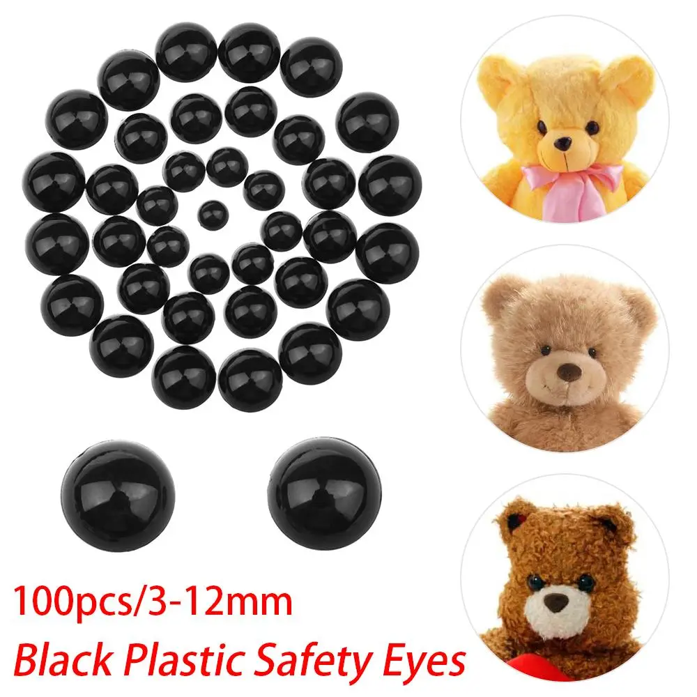 100pcs Baby Kids 3-12mm Plush toy Dolls Accessories Bears Needle Felting Animals Puppets making Black Safety Eyes
