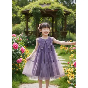 Dress Ungu Kerah Gaun Anak Usia 3 dan 4 Tahun
