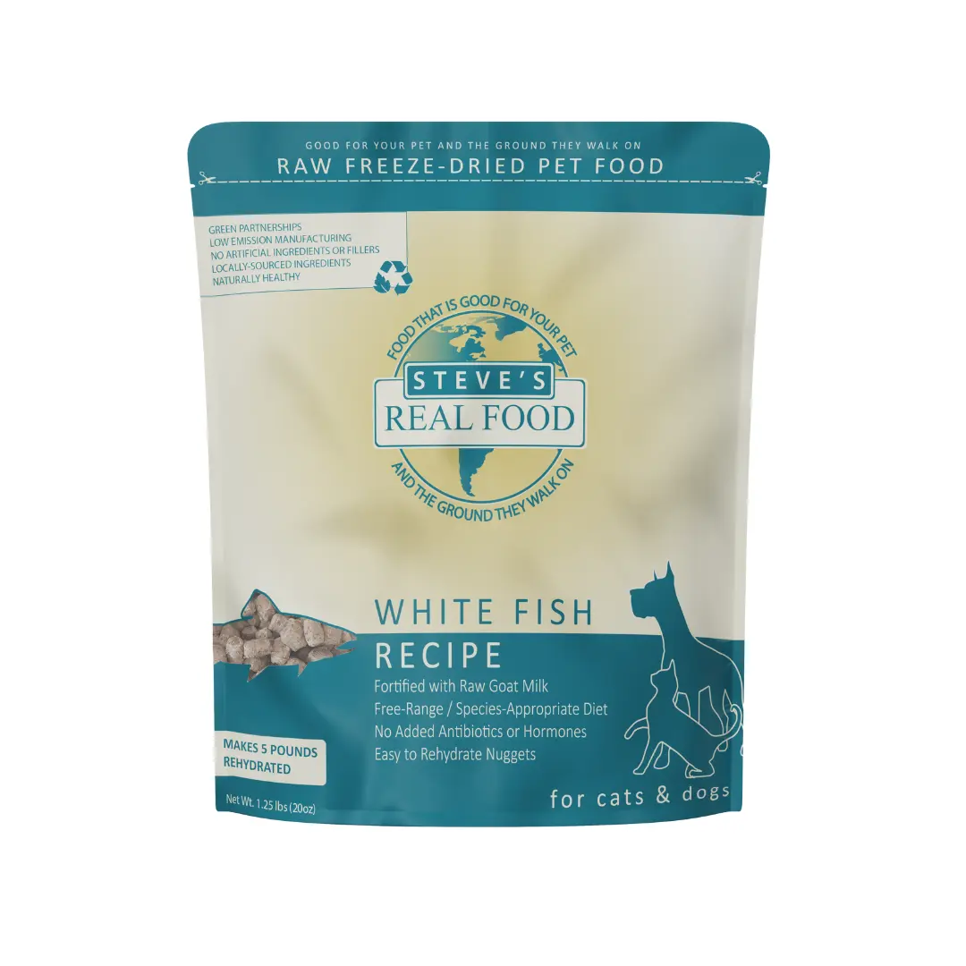 Steve's Real Food White Fish Recipe Freeze Dried Raw for Dogs and Cats 20oz