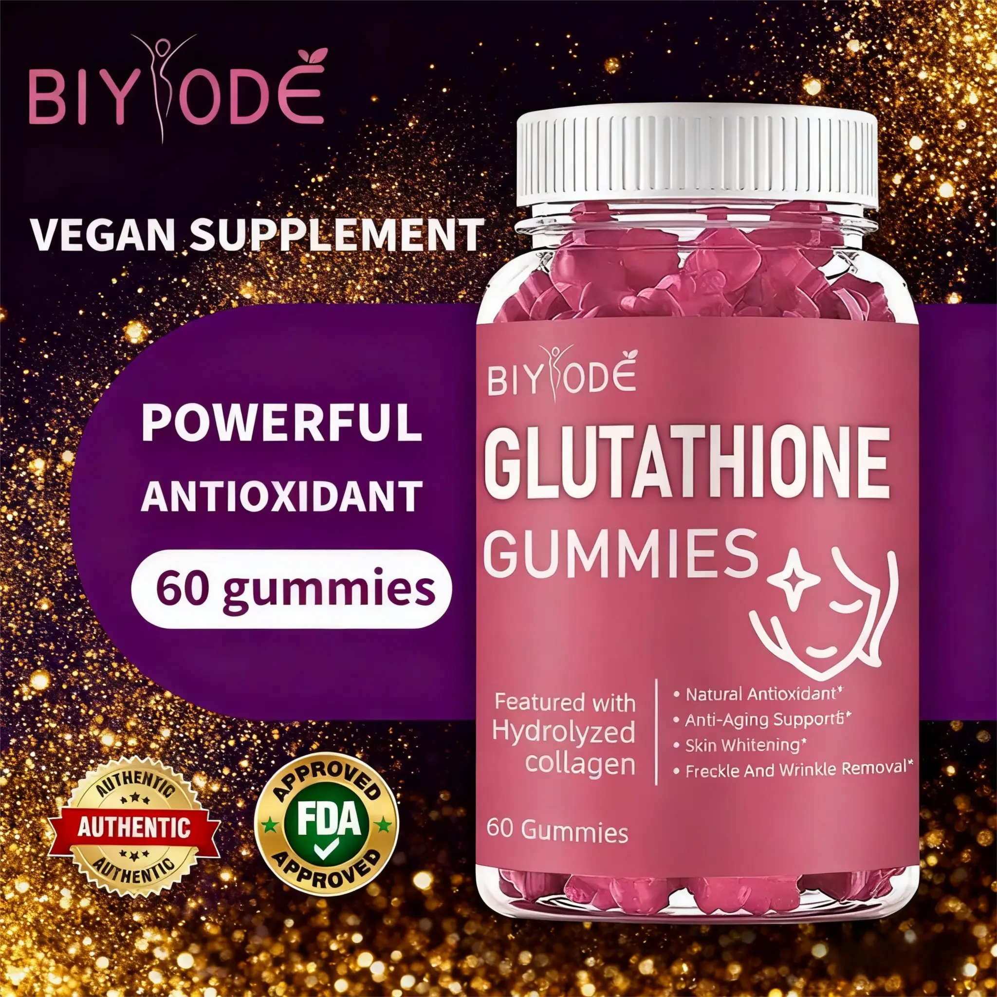 Vegan-Friendly】BIYODE Glutathione Gummies 60pcs |【Edible  Collagen】Clinically Safe for Beauty & Fitness Healthcare Supplement Dietary  Bathroom